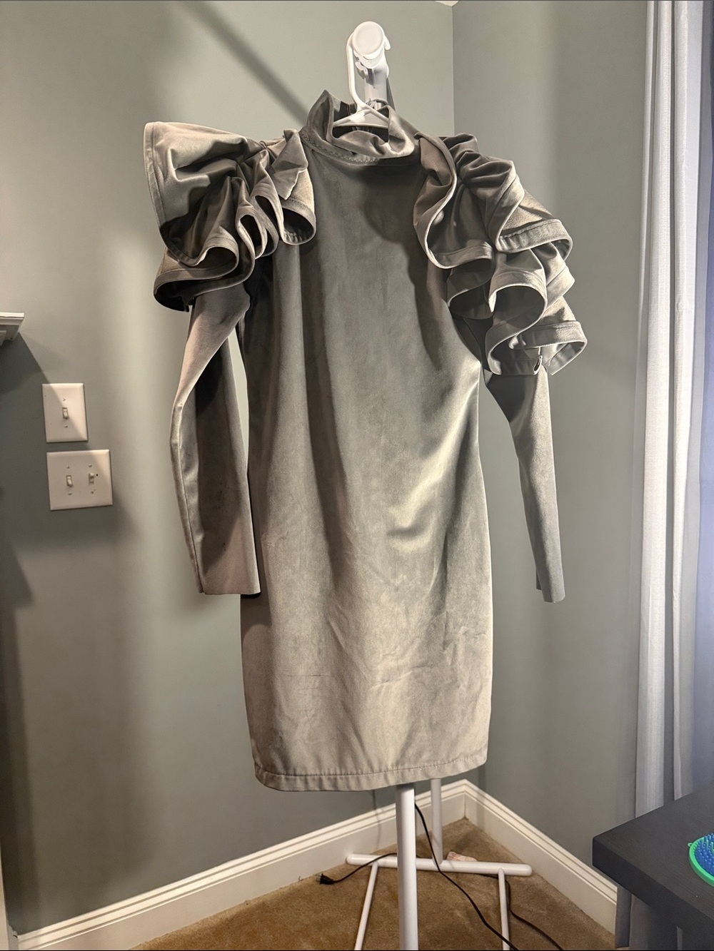Ruffled Sleeve Women's Dress in Taupe